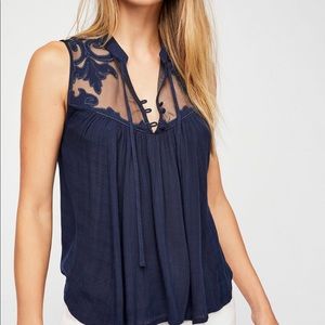 Free People Blue Western Romance Tank - Size Medium